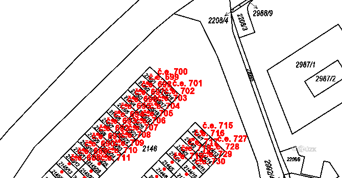 Kuřim 701 na parcele st. 2145/16 v KÚ Kuřim, Katastrální mapa