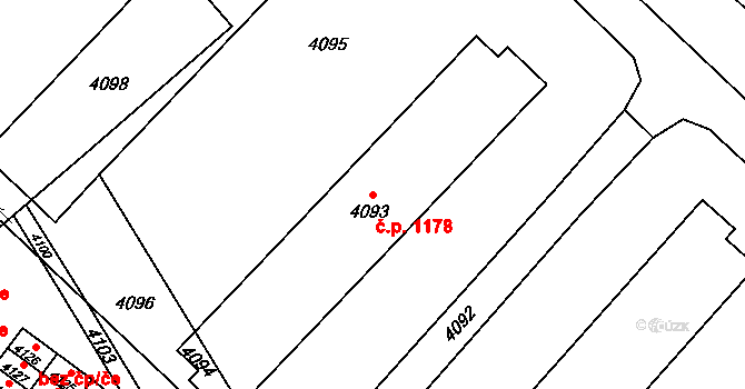 Vsetín 1178 na parcele st. 4093 v KÚ Vsetín, Katastrální mapa