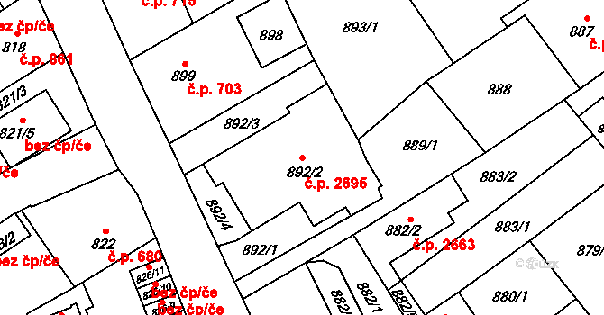 Předměstí 2695, Opava na parcele st. 892/2 v KÚ Opava-Předměstí, Katastrální mapa