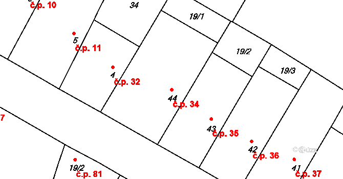 Loukonosy 34, Žiželice na parcele st. 44 v KÚ Loukonosy, Katastrální mapa