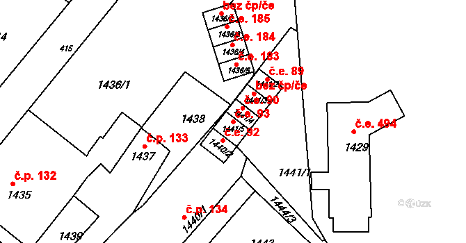 Rumburk 1 93, Rumburk na parcele st. 1441/5 v KÚ Rumburk, Katastrální mapa