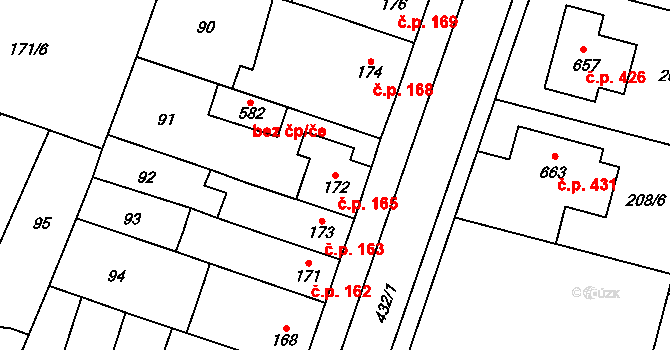 Domamyslice 165, Prostějov na parcele st. 172 v KÚ Domamyslice, Katastrální mapa