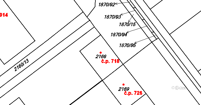 Chrlice 718, Brno na parcele st. 2166 v KÚ Chrlice, Katastrální mapa