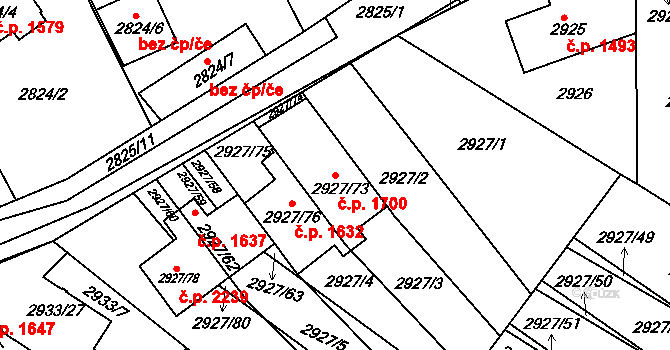 Roztoky 1700 na parcele st. 2927/73 v KÚ Žalov, Katastrální mapa