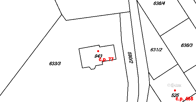 Horní Jiřetín 77 na parcele st. 943 v KÚ Horní Jiřetín, Katastrální mapa