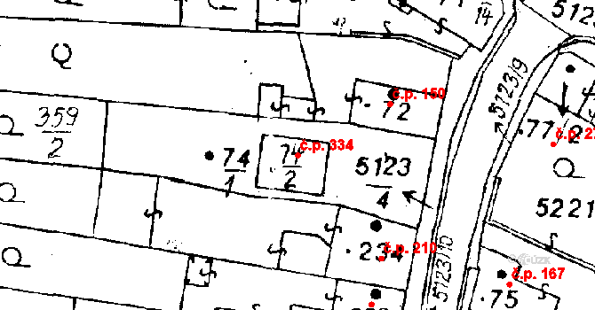 Černošín 334 na parcele st. 74/2 v KÚ Černošín, Katastrální mapa