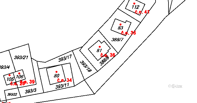 Mutyněves 36, Blažejov na parcele st. 81 v KÚ Mutyněves, Katastrální mapa