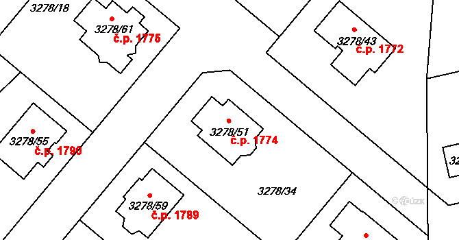 Chotěboř 1774 na parcele st. 3278/51 v KÚ Chotěboř, Katastrální mapa