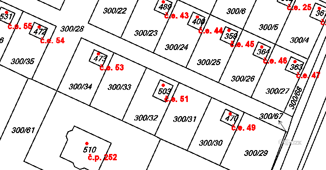 Hrádek 51 na parcele st. 503 v KÚ Hrádek u Rokycan, Katastrální mapa