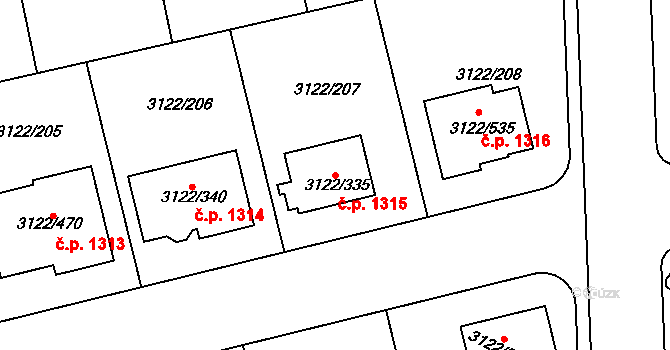 Pohořelice 1315 na parcele st. 3122/335 v KÚ Pohořelice nad Jihlavou, Katastrální mapa