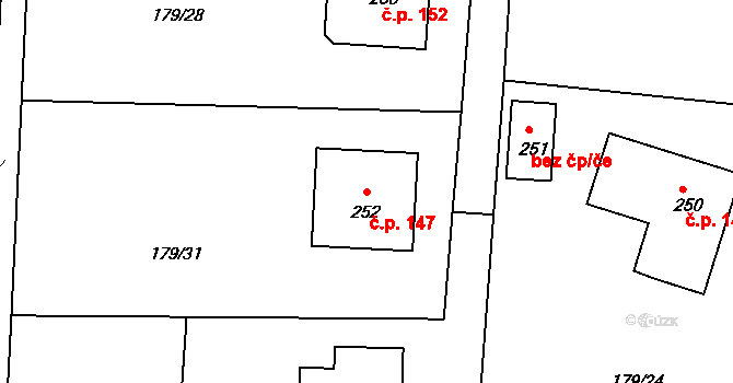 Valy 147 na parcele st. 252 v KÚ Valy u Mariánských Lázní, Katastrální mapa