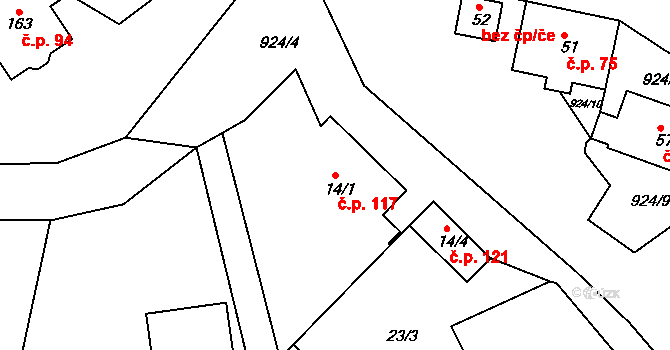 Dolní Nivy 117 na parcele st. 14/1 v KÚ Dolní Nivy, Katastrální mapa