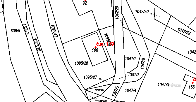 Nevřeň 119 na parcele st. 166 v KÚ Nevřeň, Katastrální mapa