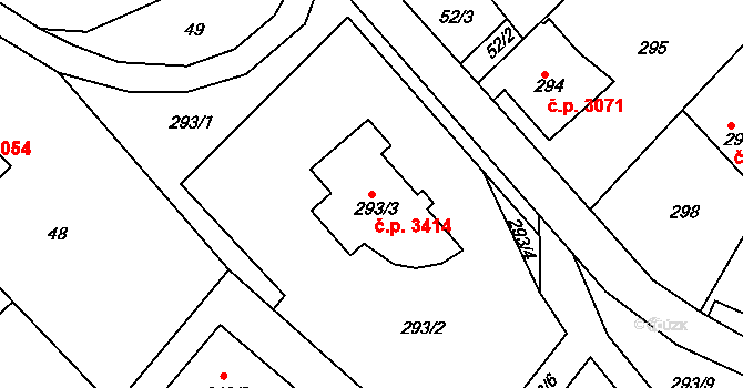 Severní Terasa 3414, Ústí nad Labem na parcele st. 293/3 v KÚ Dobětice, Katastrální mapa
