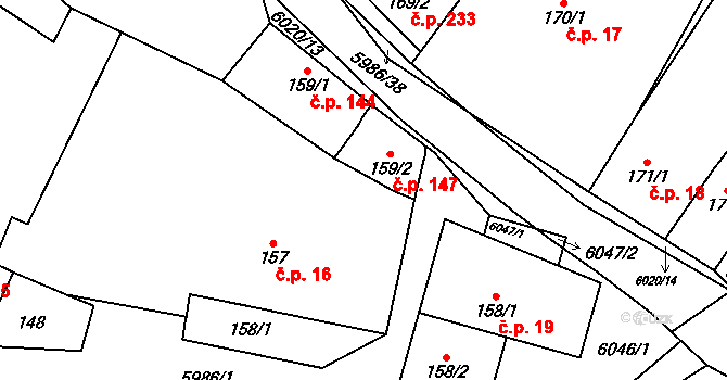 Kamenice 147 na parcele st. 159/2 v KÚ Kamenice u Jihlavy, Katastrální mapa