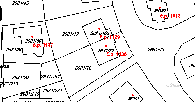 Bučovice 1130 na parcele st. 2681/82 v KÚ Bučovice, Katastrální mapa