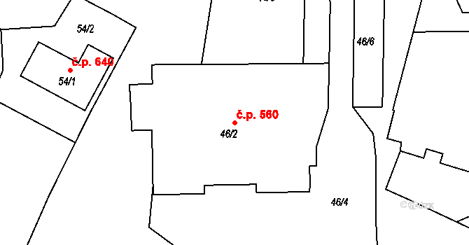 Želechovice nad Dřevnicí 560 na parcele st. 46/2 v KÚ Želechovice nad Dřevnicí, Katastrální mapa