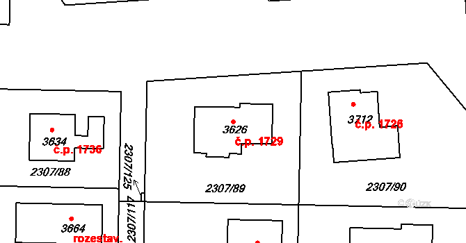 Slaný 1729 na parcele st. 3626 v KÚ Slaný, Katastrální mapa