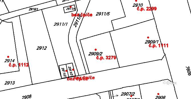 Frýdek 3279, Frýdek-Místek na parcele st. 2909/2 v KÚ Frýdek, Katastrální mapa
