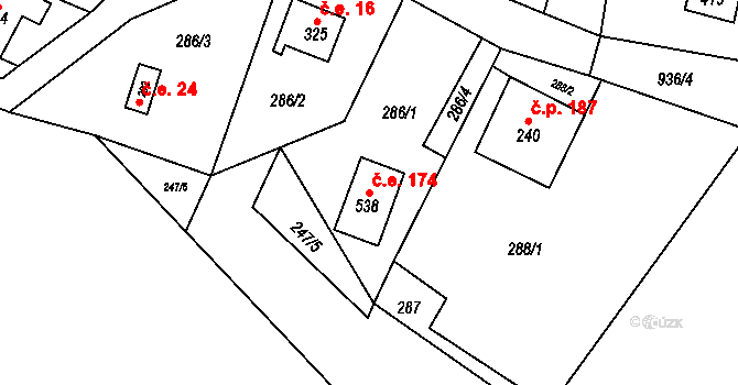 Čenkovice 174 na parcele st. 538 v KÚ Čenkovice, Katastrální mapa