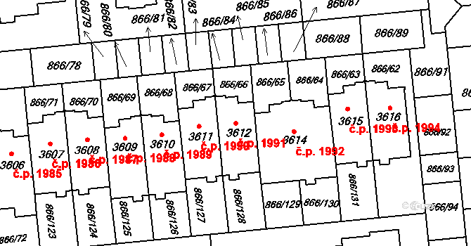 Nový Hradec Králové 1991, Hradec Králové na parcele st. 3612 v KÚ Nový Hradec Králové, Katastrální mapa