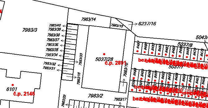Líšeň 2891, Brno na parcele st. 5037/28 v KÚ Líšeň, Katastrální mapa