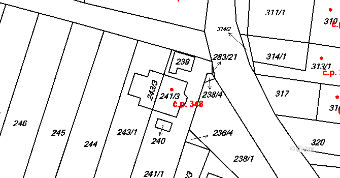 Opatovice 348 na parcele st. 241/3 v KÚ Opatovice u Rajhradu, Katastrální mapa