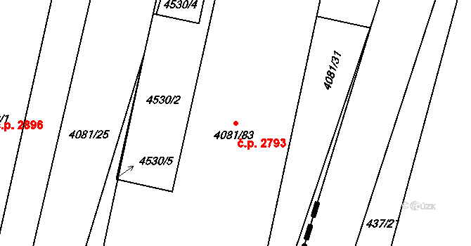 Horní Počernice 2793, Praha na parcele st. 4081/83 v KÚ Horní Počernice, Katastrální mapa