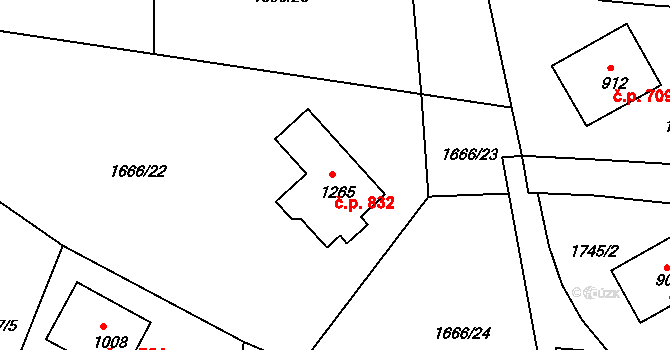 Česká Kamenice 832 na parcele st. 1265 v KÚ Česká Kamenice, Katastrální mapa