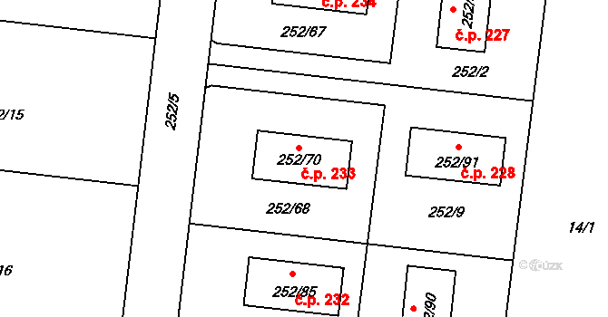 Chlum 233, Křemže na parcele st. 252/70 v KÚ Chlum u Křemže, Katastrální mapa