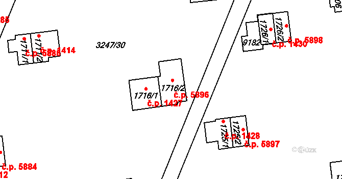 Zlín 5896 na parcele st. 1716/2 v KÚ Zlín, Katastrální mapa