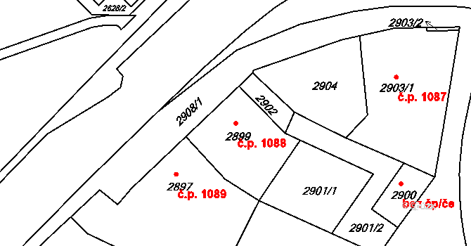 Bruntál 1088 na parcele st. 2899 v KÚ Bruntál-město, Katastrální mapa