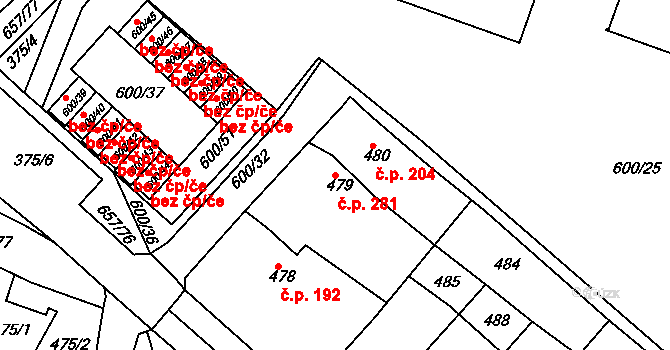 Pokratice 281, Litoměřice na parcele st. 479 v KÚ Pokratice, Katastrální mapa