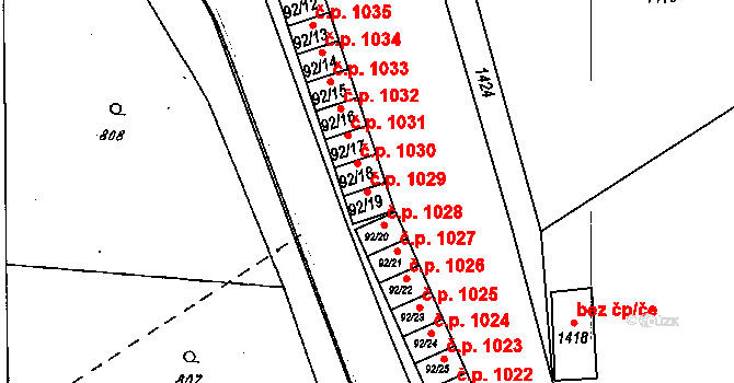 Dobšice 1029 na parcele st. 92/19 v KÚ Dobšice u Znojma, Katastrální mapa