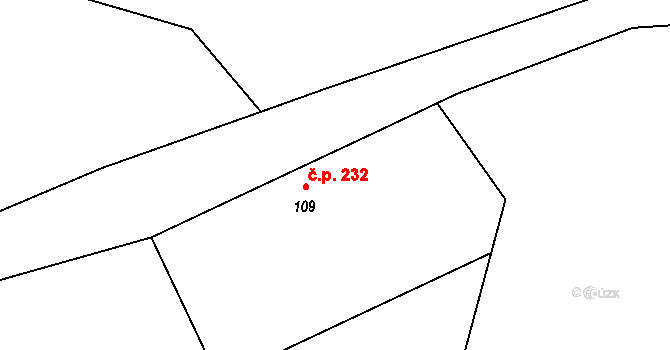 Komorní Hrádek 232, Chocerady na parcele st. 109 v KÚ Chocerady, Katastrální mapa