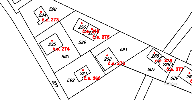 Telnice 276 na parcele st. 238 v KÚ Telnice, Katastrální mapa