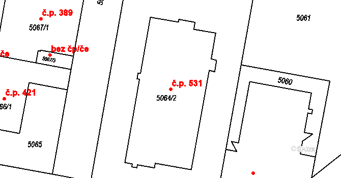 Liberec II-Nové Město 531, Liberec na parcele st. 5064/2 v KÚ Liberec, Katastrální mapa