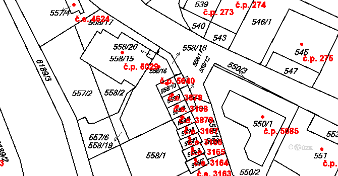 Jihlava 3878 na parcele st. 558/10 v KÚ Jihlava, Katastrální mapa