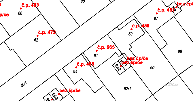 Svinov 565, Ostrava na parcele st. 91 v KÚ Svinov, Katastrální mapa