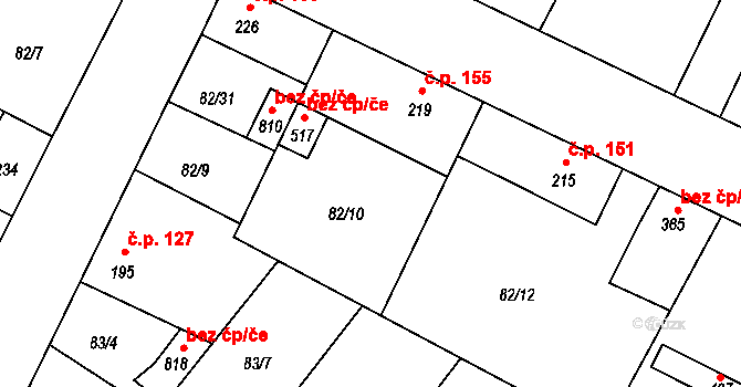 Lázně Toušeň 218 na parcele st. 82/10 v KÚ Lázně Toušeň, Katastrální mapa