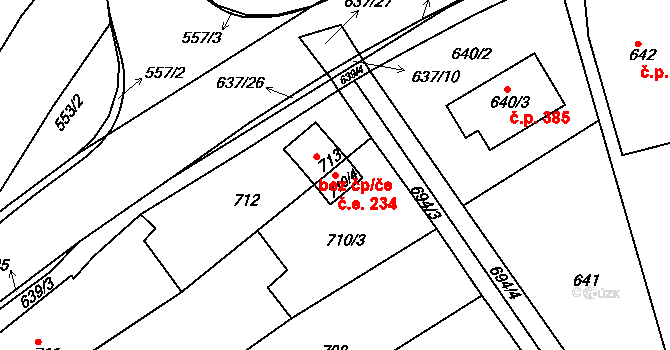Rousínov 234 na parcele st. 710/4 v KÚ Rousínov u Vyškova, Katastrální mapa