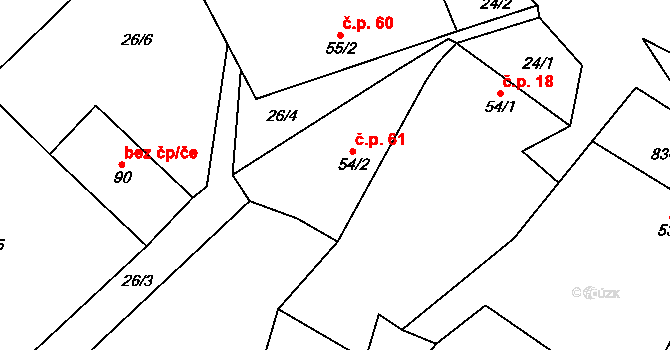 Křižínkov 61 na parcele st. 54/2 v KÚ Křižínkov, Katastrální mapa