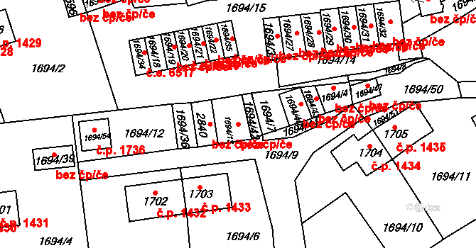 Litvínov 38001471 na parcele st. 1694/13 v KÚ Horní Litvínov, Katastrální mapa