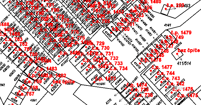 Ráj 731, Karviná na parcele st. 414/4 v KÚ Ráj, Katastrální mapa