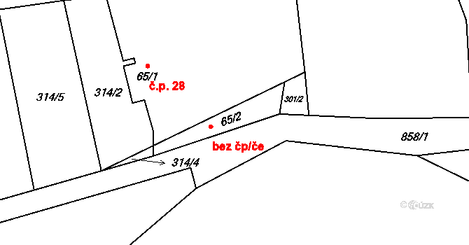 Červené Janovice 38270471 na parcele st. 65/2 v KÚ Zhoř u Červených Janovic, Katastrální mapa