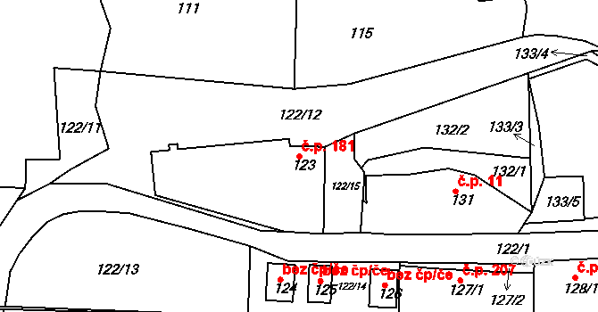 Zádveřice 181, Zádveřice-Raková na parcele st. 123 v KÚ Zádveřice, Katastrální mapa