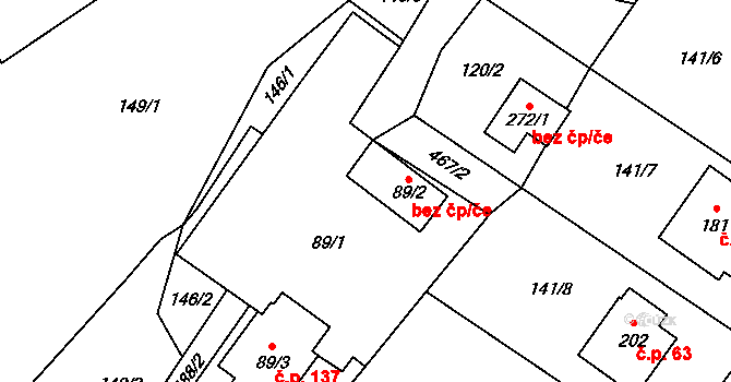 Sebranice 40170471 na parcele st. 89/2 v KÚ Sebranice u Litomyšle, Katastrální mapa