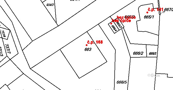 Lípa 168 na parcele st. 663 v KÚ Lípa nad Dřevnicí, Katastrální mapa