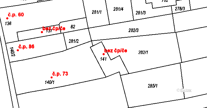 Zlín 41200471 na parcele st. 141 v KÚ Louky nad Dřevnicí, Katastrální mapa