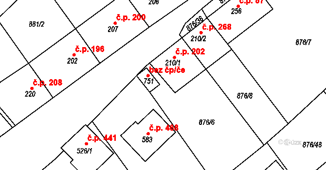 Hýskov 42377471 na parcele st. 751 v KÚ Hýskov, Katastrální mapa